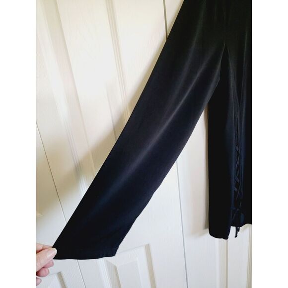 Chico's 2‎ Black Lattice Crossover Front Tunic Blouse Liquid Knit Sz L Long Slv - Picture 6 of 6